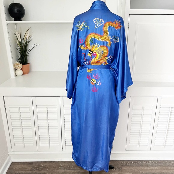 Golden Deer Other - Vintage Golden Deer Hand Embroidered Chinese Dragon Silk Kimono Robe Size L